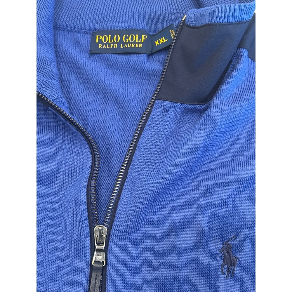 Polo Golf Ralph Lauren Mens XXL Blue 100% Merino Wool Full Zip Sweater Vest